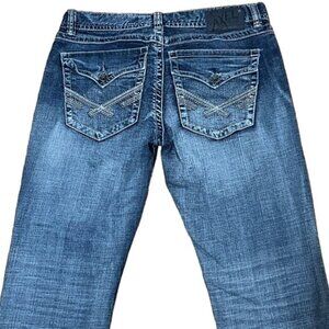 TK Axel Vintage Boot Jean Distressed Stretch Denim Medium Blue Wash Mens Size 34